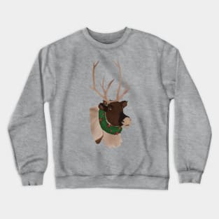 Festive Christmas Reindeer with Wreath and Pine Cones and Holly Berries Crewneck Sweatshirt